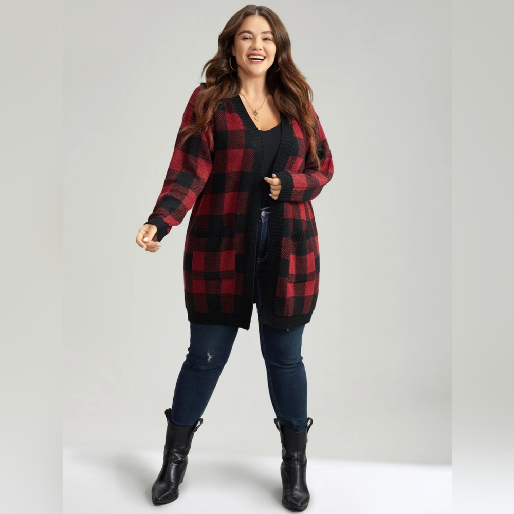 Acting pro women's red& black plaid light weight cardigan size XL